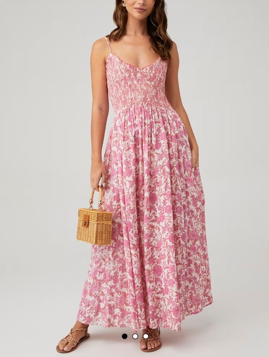 Free People Dresses & Skirts - ​Free People Sweet Nothings Midi Dress Pink Floral Smocked Boho XS